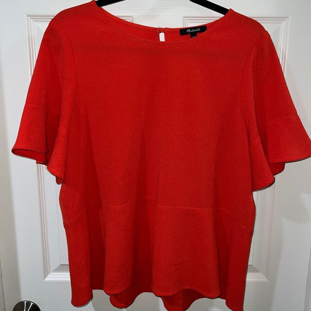Madewell - Coral Ruffle/Short Sleeve Blouse (L)